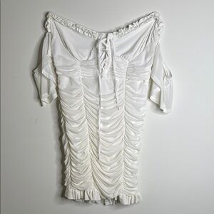 Elegant White Ruched Off-Shoulder Dress